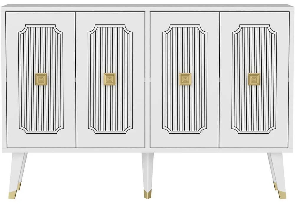 Μπουφές Derasi 327ODS1231 120x30x80cm White-Gold Μοριοσανίδα, Μελαμίνη