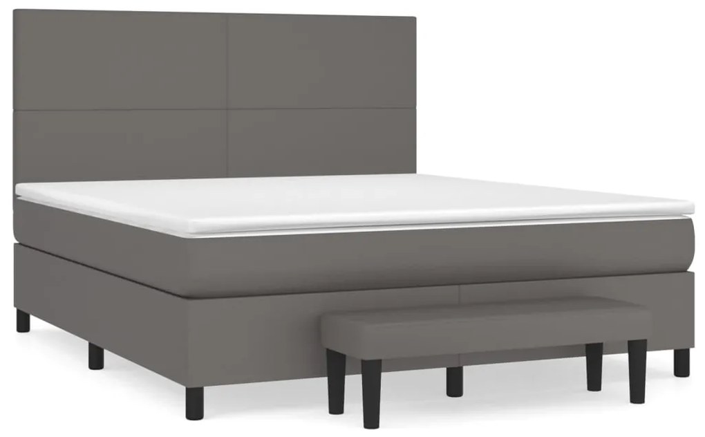 Κρεβάτι Boxspring με Στρώμα Γκρι 180x200 εκ. Συνθετικό Δέρμα - Γκρι