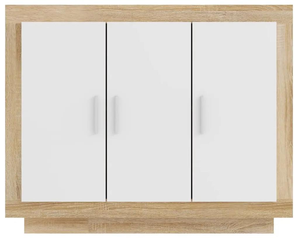 Συρταριέρα Λευκή/Sonoma Δρυς 92x35x75 εκ. Επεξεργασμένο Ξύλο - Μπεζ