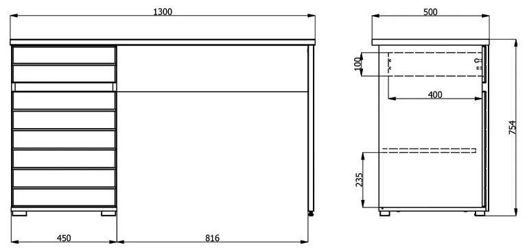 Γραφείο Elan Γκρί Δρύς - Λευκή Λάκα 130x50x75,5 εκ.