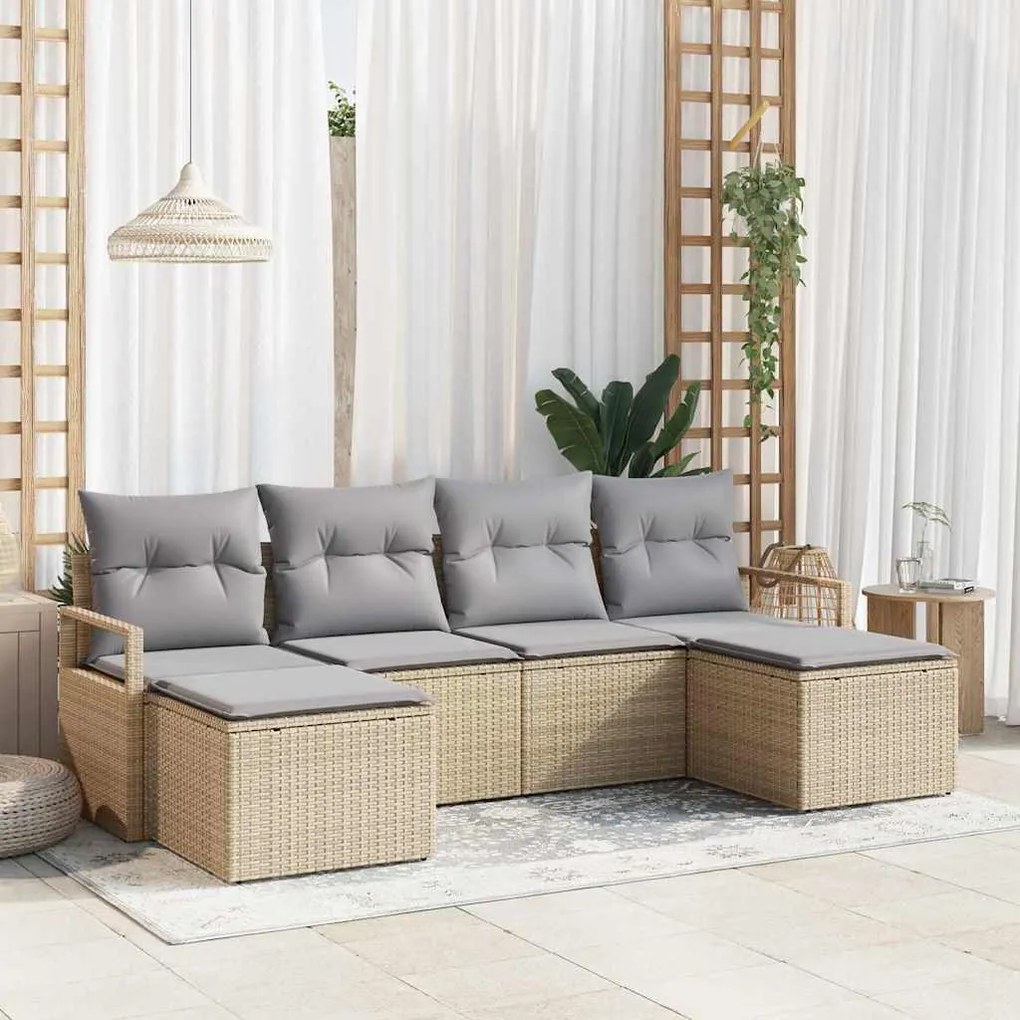 vidaXL Σετ Καναπέ Κήπου με μαξιλάρι 6 pcs Μπεζ, Ανοιχτό Γκρι