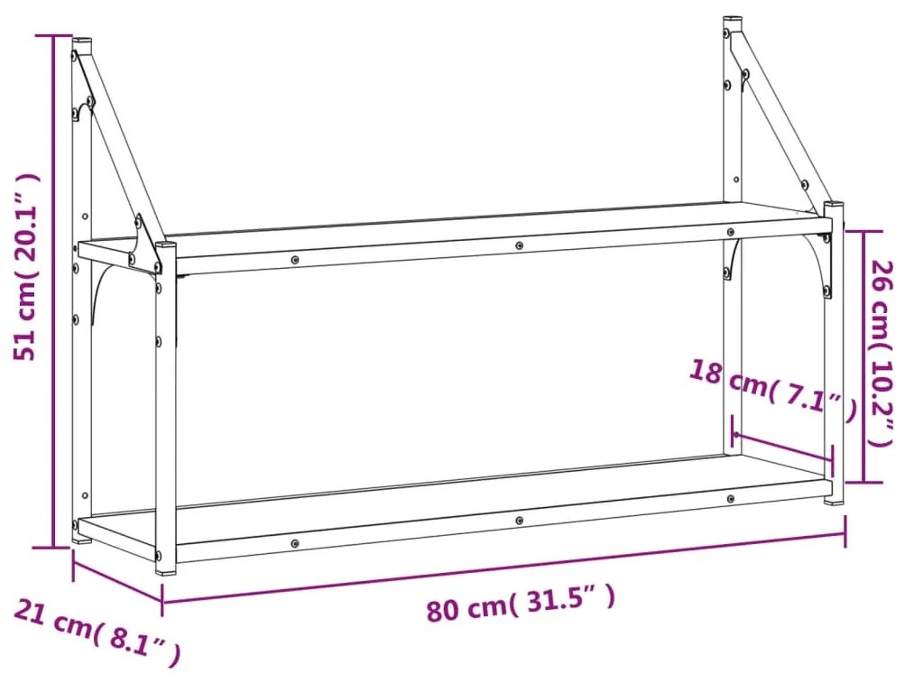 Ραφιέρα Τοίχου με 2 Ράφια Sonoma Δρυς 80x21x51 εκ Επεξεργ. Ξύλο - Καφέ