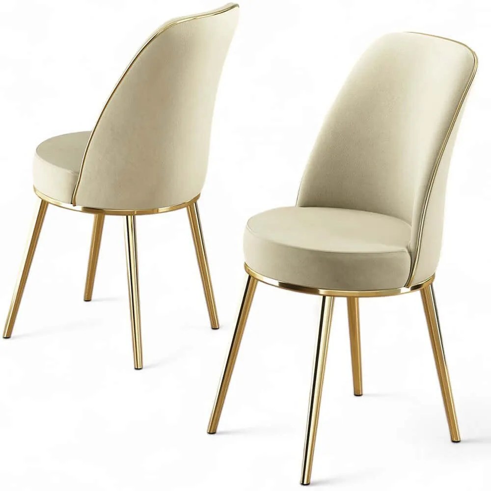 Καρέκλα Pefa Babyface (Σετ 4Τμχ) 240CHR1554 45x42x91cm Cream-Gold Μέταλλο,Ύφασμα