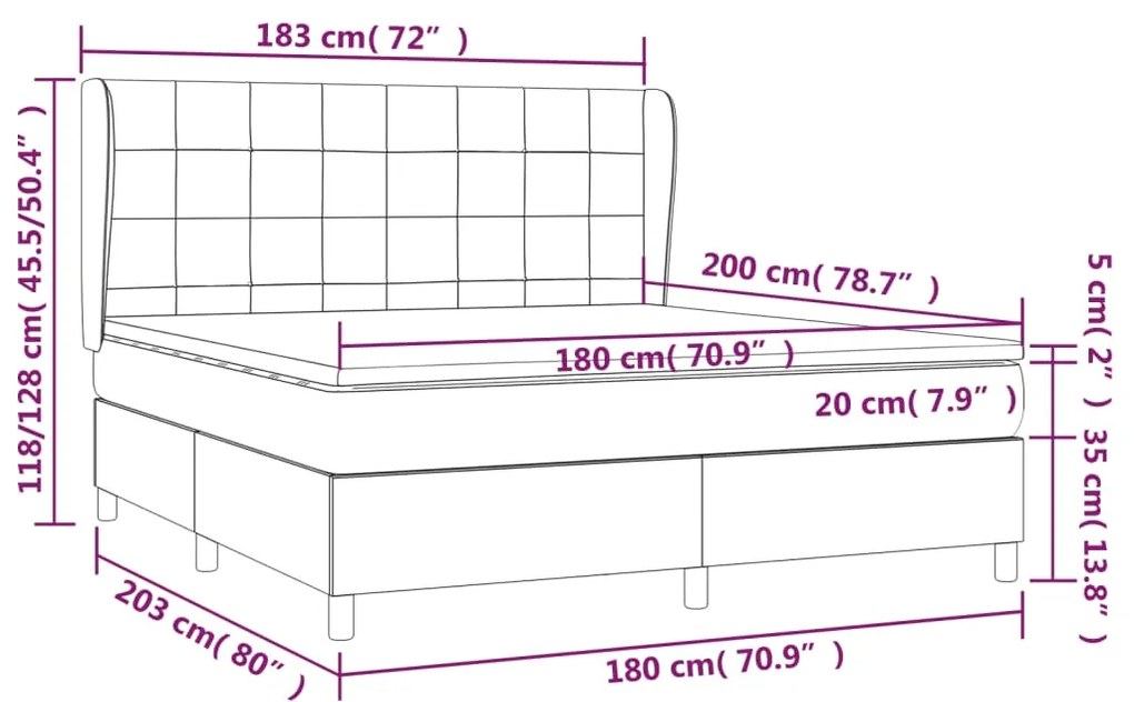 Κρεβάτι Boxspring με Στρώμα Σκούρο Γκρι 180x200 εκ Υφασμάτιν - Γκρι