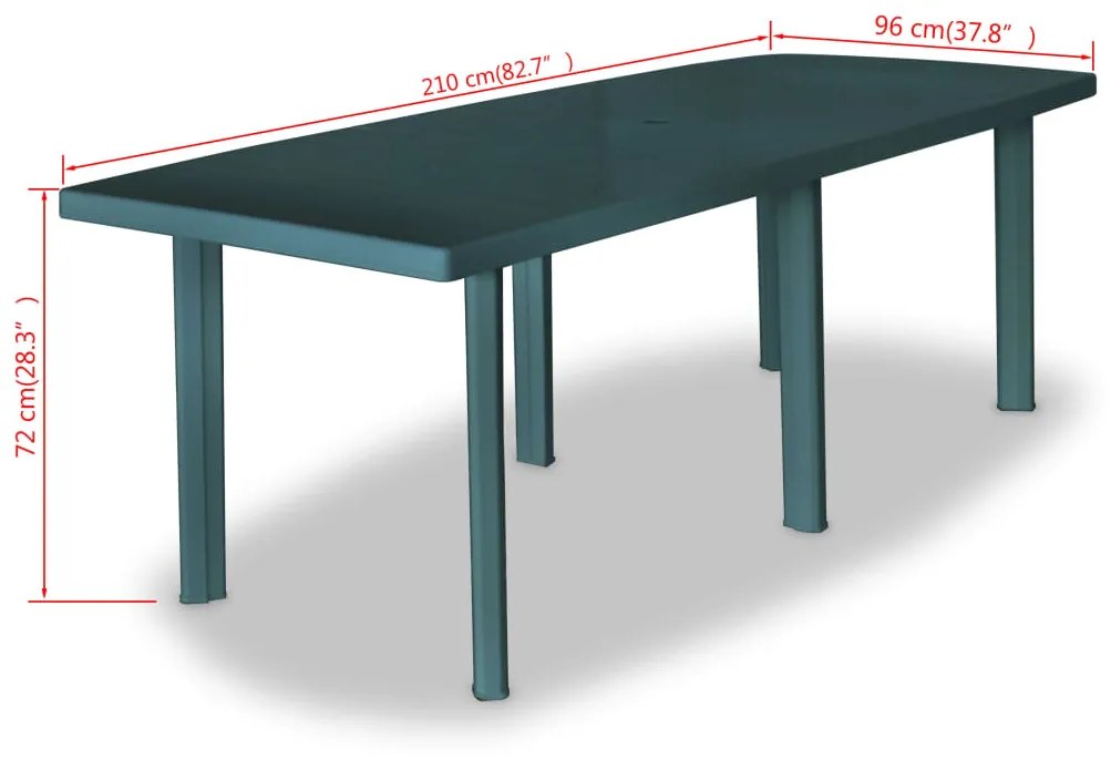 vidaXL Τραπέζι Κήπου Πράσινο 210 x 96 x 72 εκ. Πλαστικό