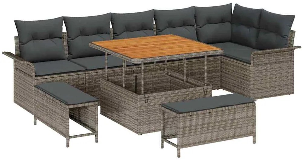 vidaXL Σετ Καναπέ Κήπου με μαξιλάρι 9 pcs Γκρι συνθετικό ρατάν