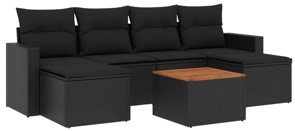 vidaXL Καναπές Σετ 7 Τεμαχίων Μαύρο Συνθετικό Ρατάν με Μαξιλάρια