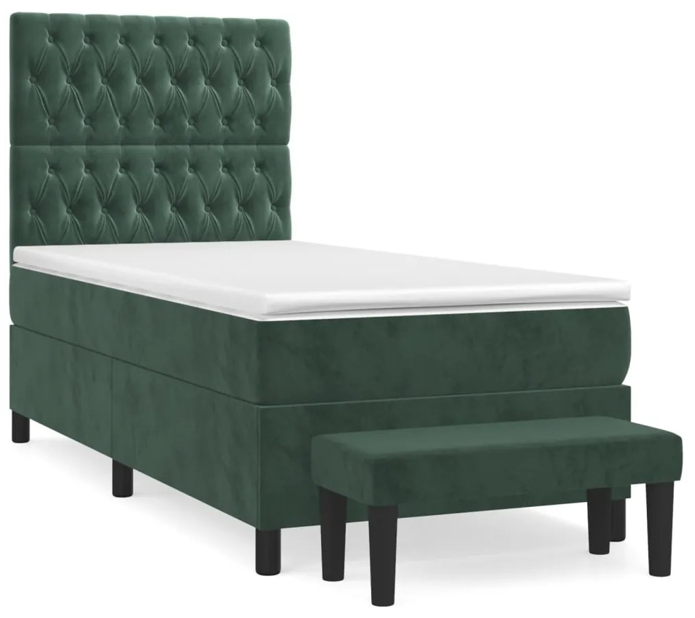 vidaXL Κρεβάτι Boxspring με Στρώμα Σκούρο Πράσινο 90x190 εκ. Βελούδινο