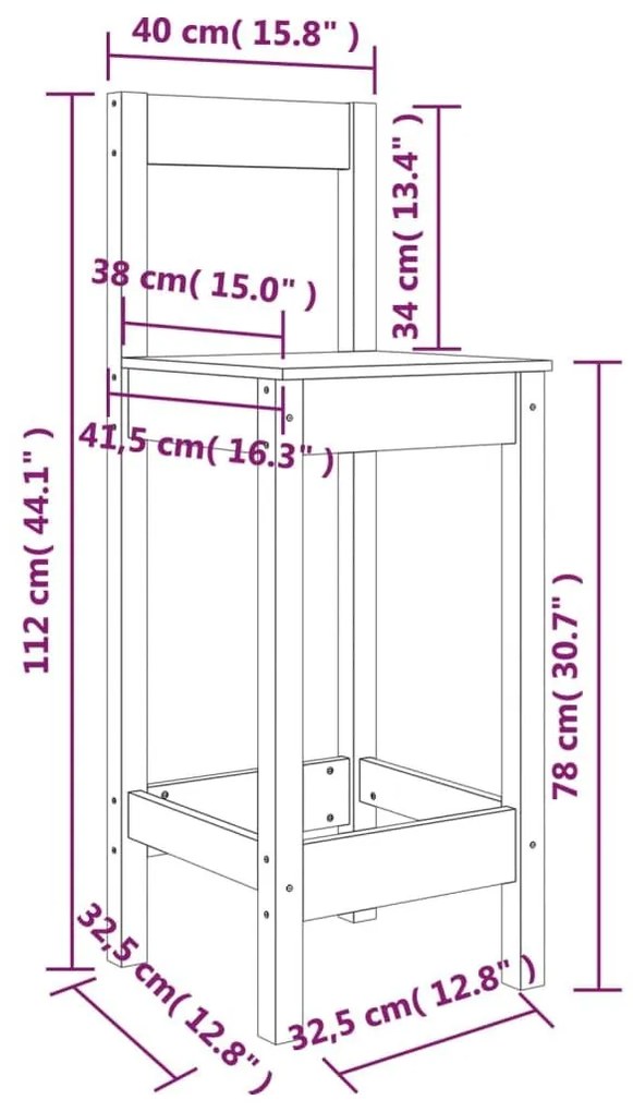 Καρέκλες Μπαρ 2 τεμ. Λευκό 40x41,5x112 εκ. Μασίφ Ξύλο Πεύκου - Λευκό