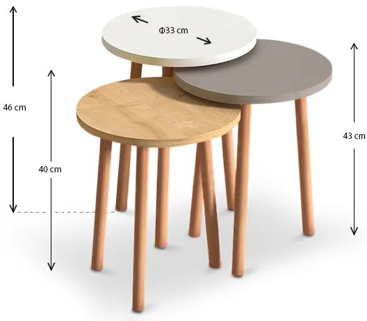 Τραπεζάκια βοηθητικά Roma Megapap χρώμα λευκό - cappuccino - oak