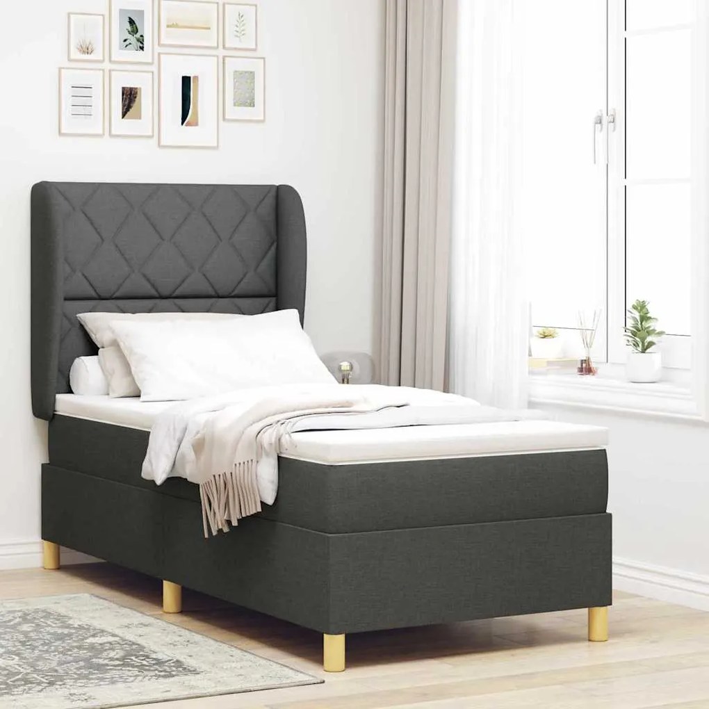 vidaXL Κρεβάτι Box Spring με Στρώμα Γκρι 90x190 εκ. Υφασμάτινο