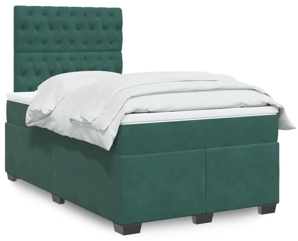 Κρεβάτι Boxspring με Στρώμα Σκούρο Πράσινο 120x190εκ. Βελούδινο
