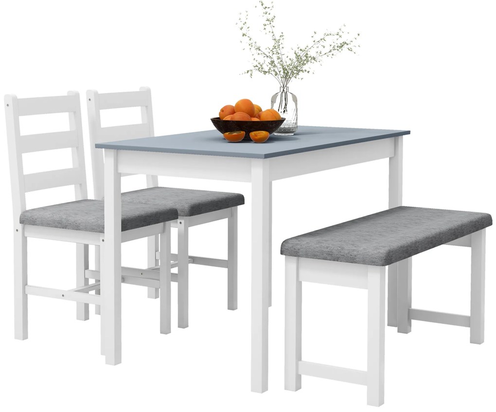 HOMCOM Σετ καθιστικού, 4 τεμαχίων σετ τραπεζαρίας, 1 τραπέζι, 1 πάγκος, 2 καρέκλες, Γκρι + Λευκό