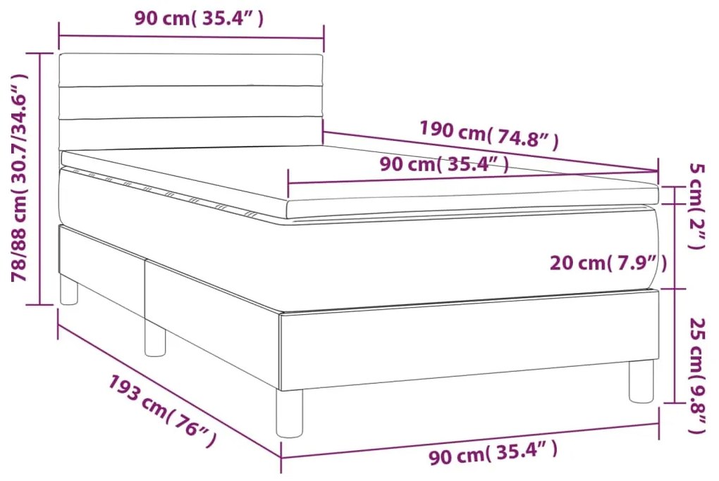 Κρεβάτι Boxspring με Στρώμα Ροζ 90x190 εκ. Βελούδινο - Ροζ