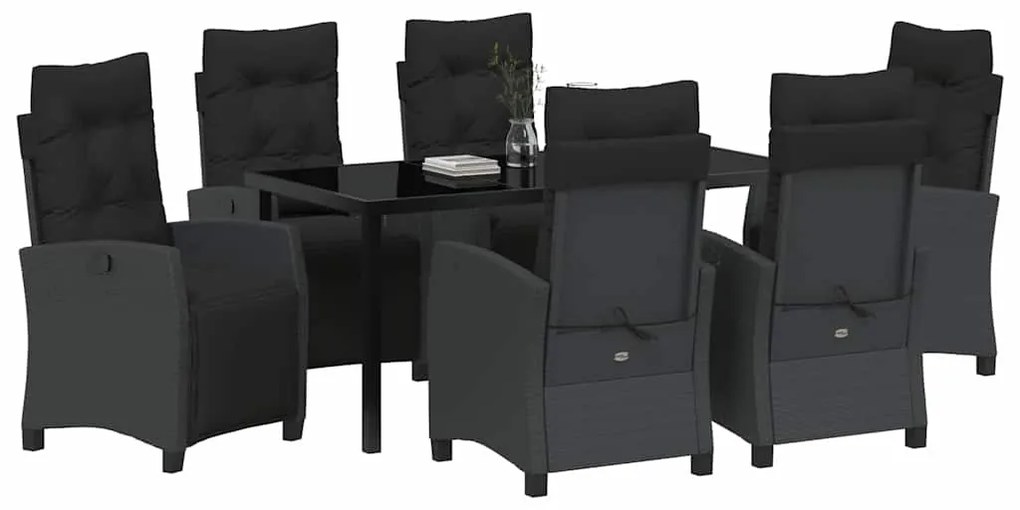 vidaXL Σέτ φαγητού για κήπο 7 pcs Μαύρο συνθετικό ρατάν