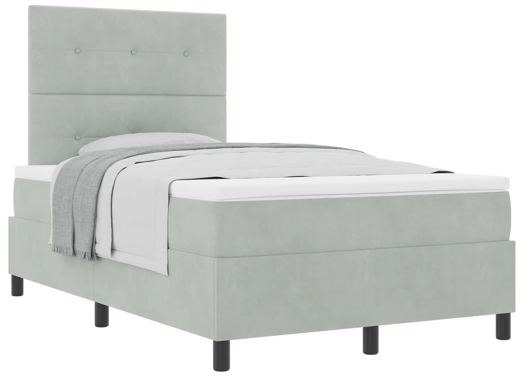 vidaXL Κρεβάτι Box Spring με Στρώμα Ανοιχτό Γκρι 120x200 εκ Βελούδο