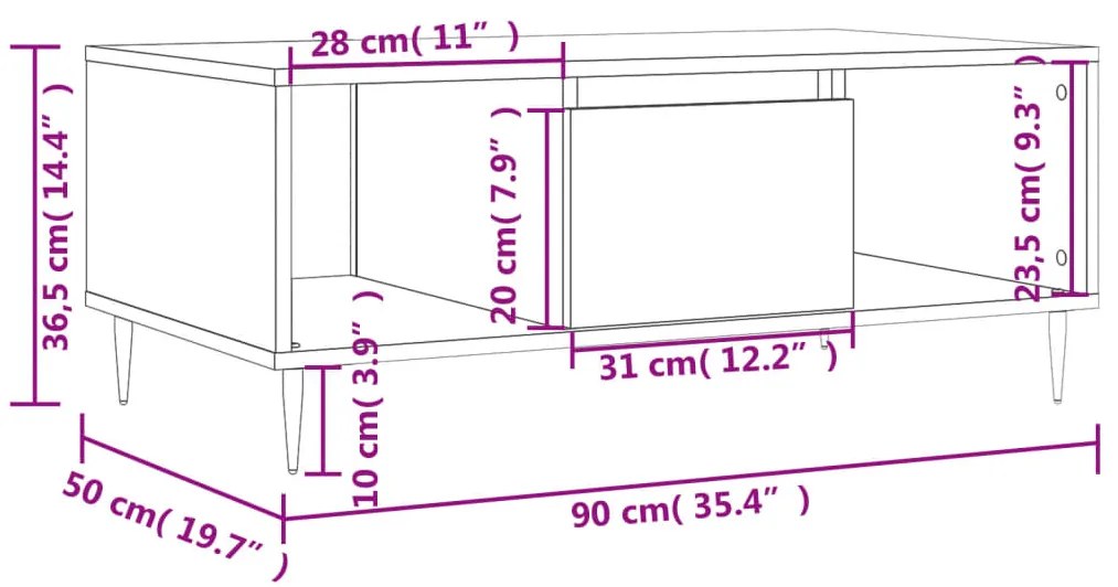 Τραπεζάκι Σαλονιού Μαύρο 90x50x36,5 εκ. Επεξεργασμ. Ξύλο - Μαύρο