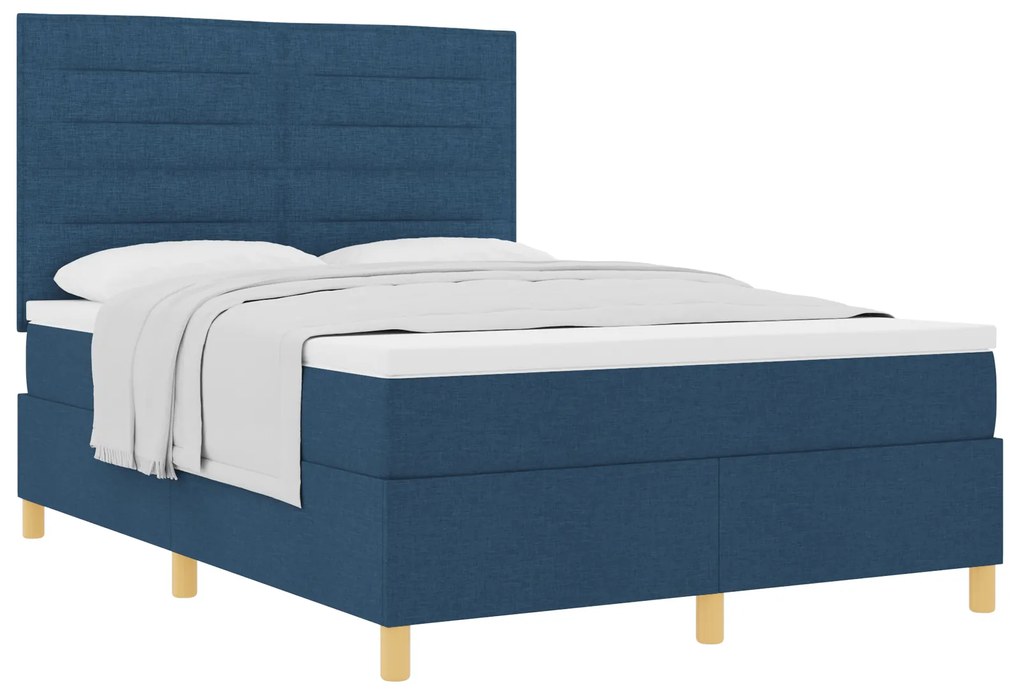 vidaXL Κρεβάτι Box Spring με Στρώμα Μπλε 140x190 εκ. Ύφασμα
