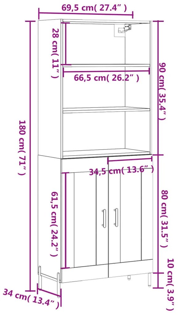 Ντουλάπι Γκρι Σκυροδέματος 69,5x34x180 εκ. Επεξεργασμένο Ξύλο - Γκρι