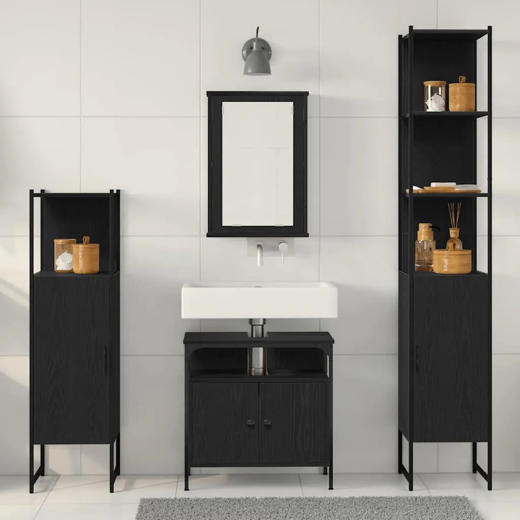 vidaXL Σετ Επίπλων Μπάνιου με ράφι 4 pcs Μαύρη δρυς 33 x 33 x 185.5 εκ