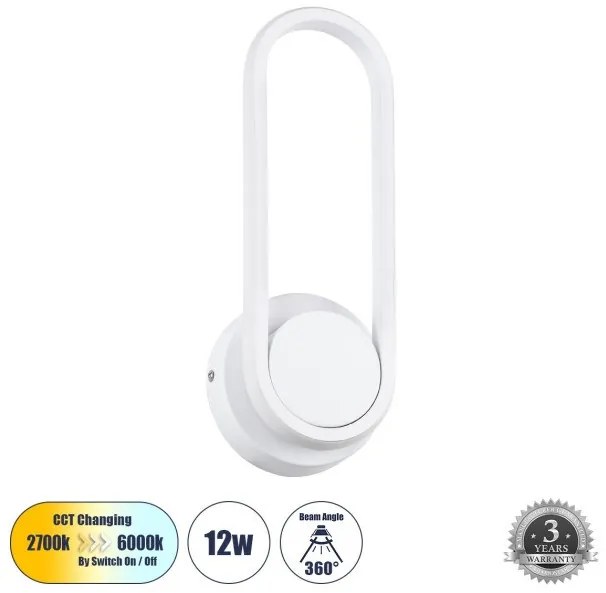 Φωτιστικό Τοίχου Απλίκα LED CCT 12W Αλουμίνιο Οβάλ DALLAS Globostar-61346-Λευκό 61346