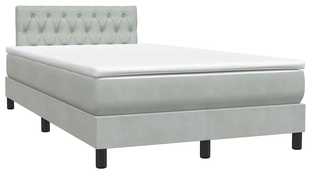 vidaXL Κρεβάτι Boxspring με Στρώμα Ανοιχτό Γκρι 120x210 εκ. Βελούδινο