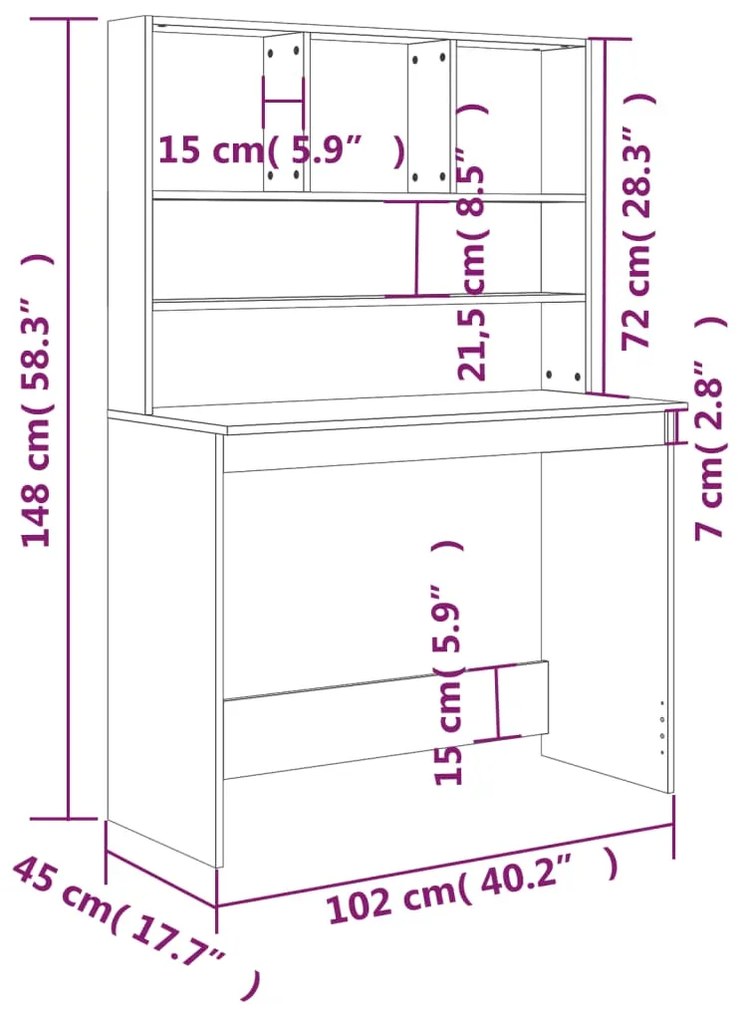 Γραφείο με Ράφια Μαύρο 102x45x148 εκ. από Επεξεργασμένο Ξύλο - Μαύρο