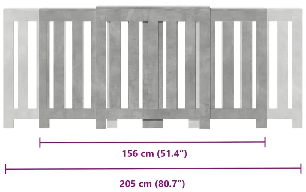 Κάλυμμα Καλοριφέρ Γκρι Σκυροδέματος 205x21,5x83,5εκ. Επεξ. Ξύλο - Γκρι