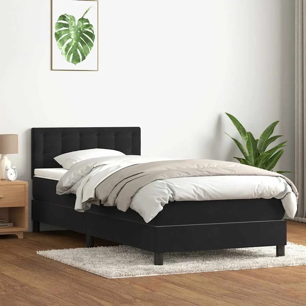 Κρεβάτι Boxspring με Στρώμα Μαύρο 80x220 εκ. Βελούδινο