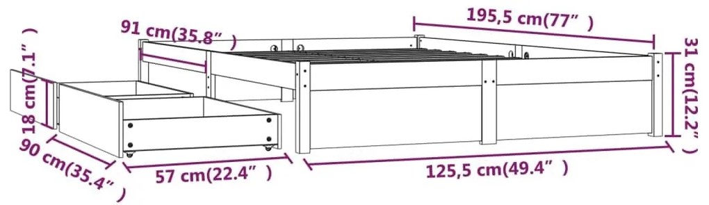 Πλαίσιο Κρεβατιού με Συρτάρια Μαύρο 120x190 εκ. Small Double - Μαύρο