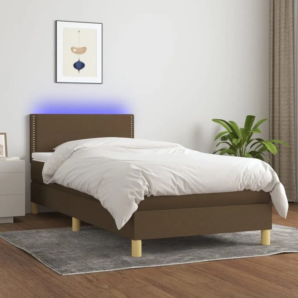 ΚΡΕΒΑΤΙ BOXSPRING ΜΕ ΣΤΡΩΜΑ &amp; LED ΣΚ.ΚΑΦΕ 100X200 ΕΚ ΥΦΑΣΜΑΤΙΝΟ 3133616