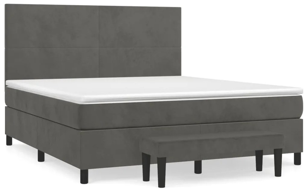 vidaXL Κρεβάτι Boxspring με Στρώμα Σκούρο Γκρι 160x200 εκ. Βελούδινο