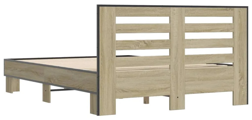 vidaXL Πλαίσιο Κρεβατιού Sonoma Δρυς 135x190 εκ. Επεξ. Ξύλο &amp; Μέταλλο