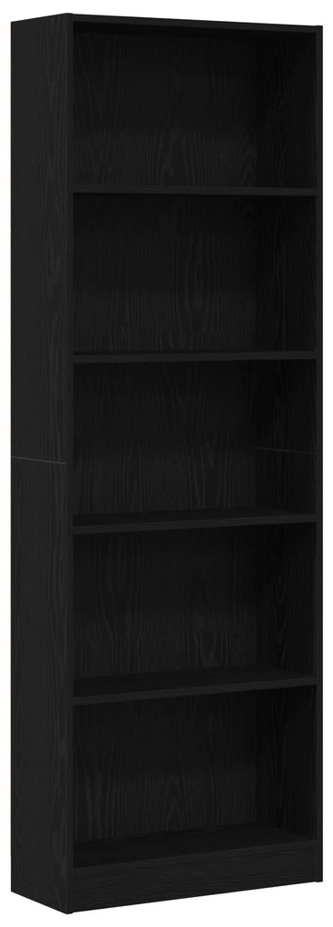 vidaXL Μαύρη Δρύινη Βιβλιοθήκη - 60x24x176 εκ