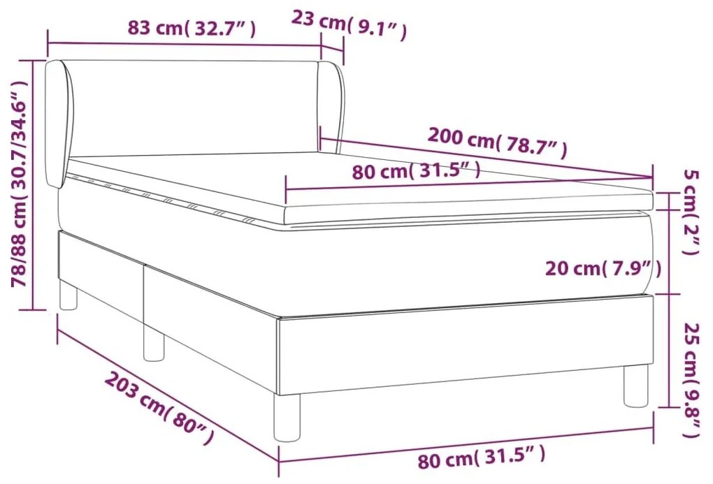 Κρεβάτι Boxspring με Στρώμα Σκούρο Μπλε 80 x 200 εκ. Βελούδινο - Μπλε