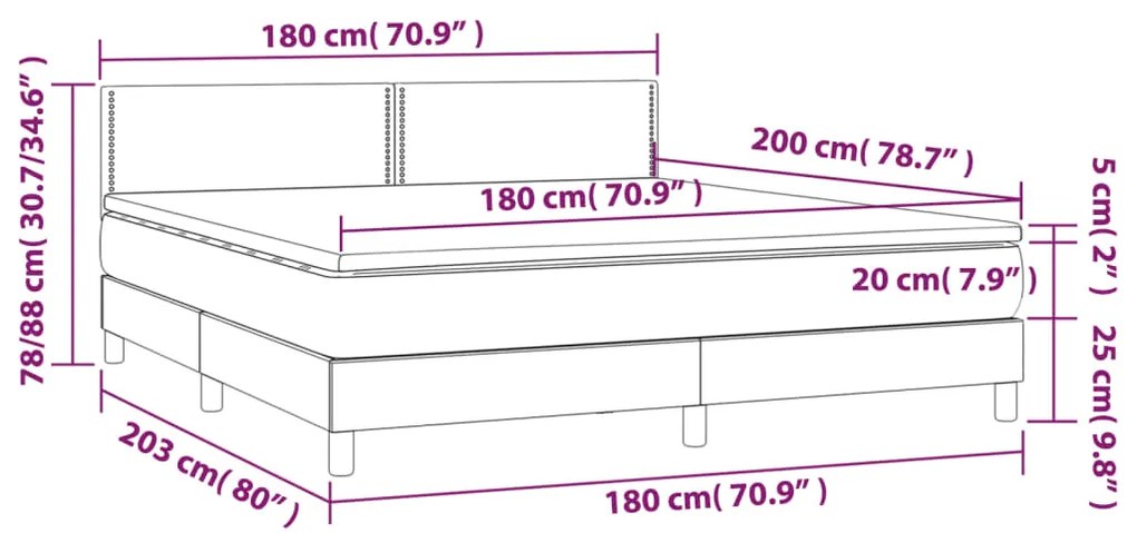 Κρεβάτι Boxspring με Στρώμα &amp; LED Λευκό 180x200 εκ. Συνθ. Δέρμα - Λευκό