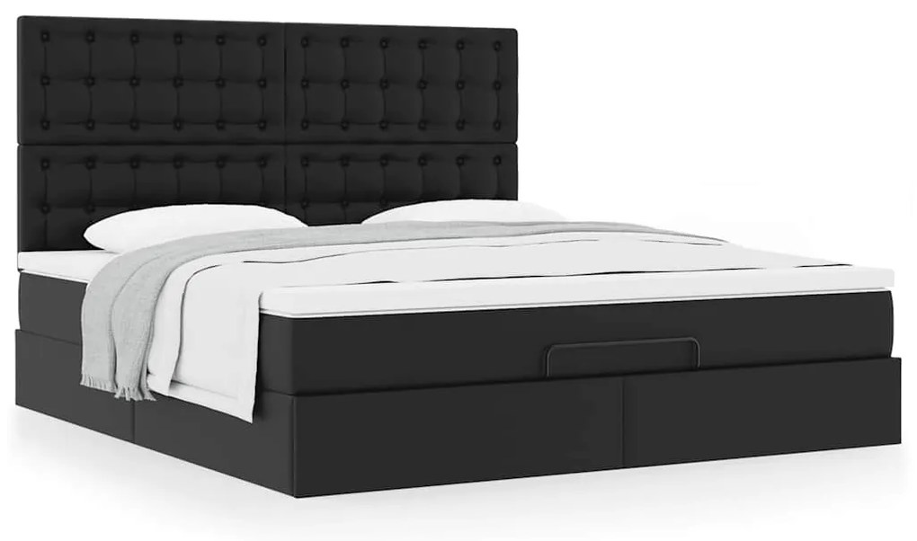vidaXL Οθωμανικό κρεβάτι με στρώμα Μαύρο 160x200cm Faux Leather