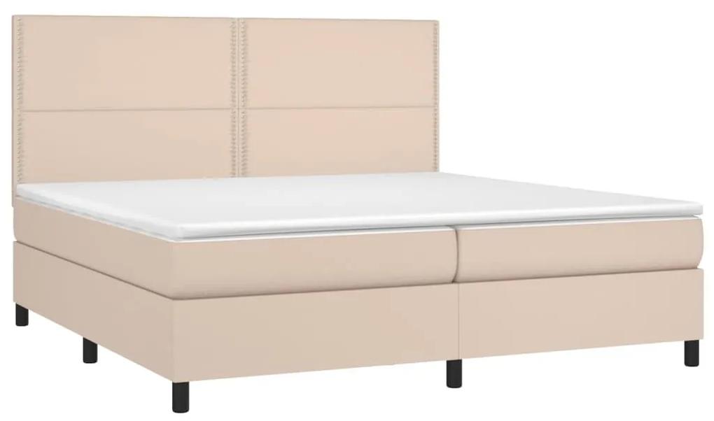 Κρεβάτι Boxspring Στρώμα&amp;LED Καπουτσίνο 200x200 εκ. Συνθ. Δέρμα - Καφέ