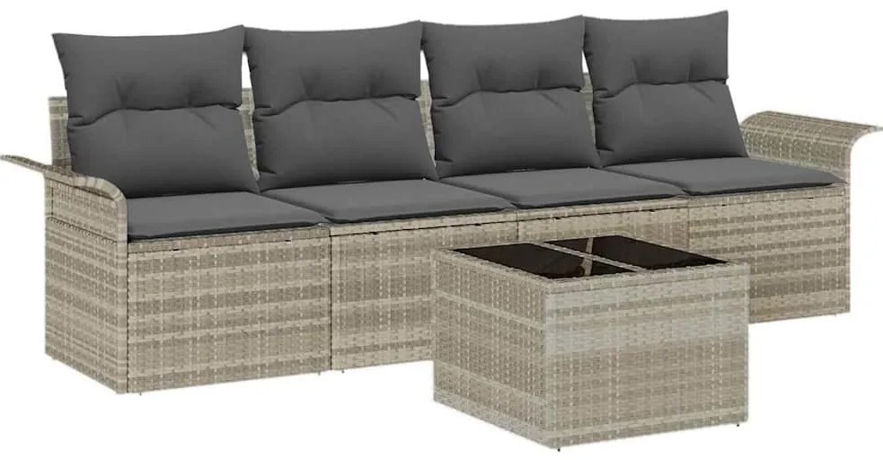 vidaXL Σετ Καναπέ με μαξιλάρι 5 pcs Ανοιχτό γκρι συνθετικό ρατάν