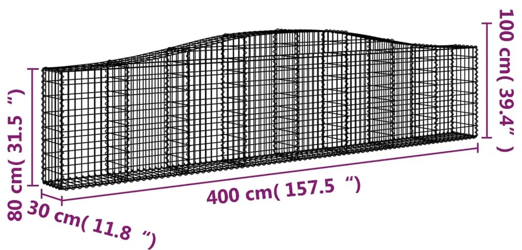 Συρματοκιβώτια Τοξωτά 6 τεμ. 400x30x80/100 εκ. Γαλβαν. Ατσάλι - Ασήμι