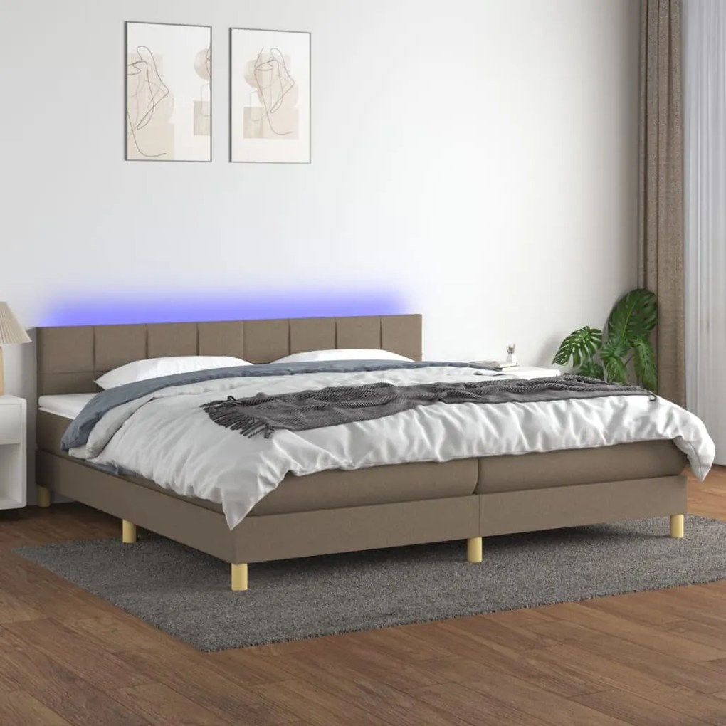 vidaXL Κρεβάτι Boxspring με Στρώμα & LED Taupe 200x200 εκ. Υφασμάτινο