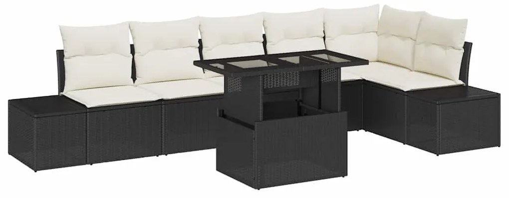 vidaXL Σετ καναπέ κήπου 7 τεμαχίων με μαξιλάρια – Μαύρο πολυράττον