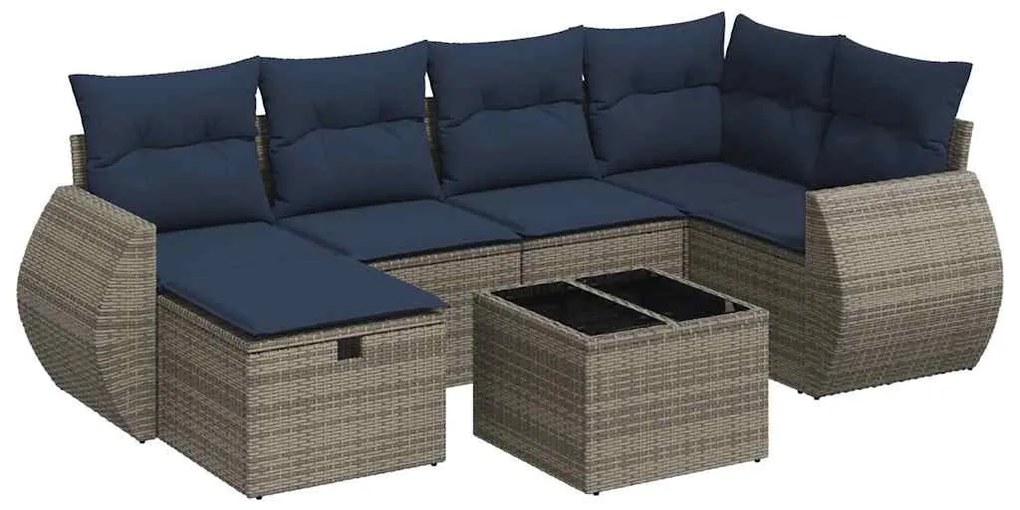 vidaXL Σετ Σαλονιού Κήπου 7 τεμ. Γκρι Συνθετικό Ρατάν με Μαξιλάρια