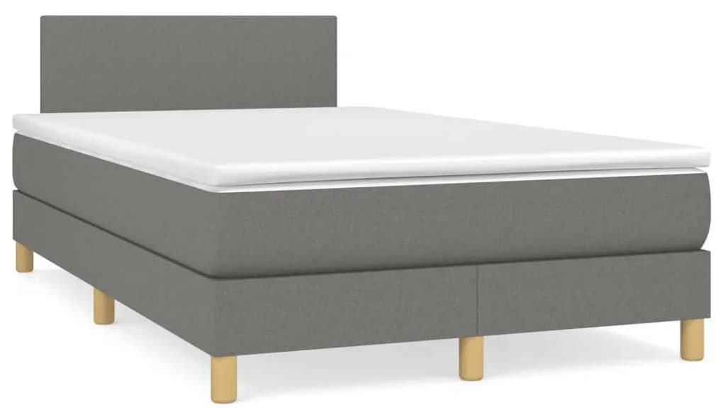 vidaXL Κρεβάτι Boxspring με Στρώμα & LED Σκ.Γκρι 120x190εκ. Υφασμάτινο