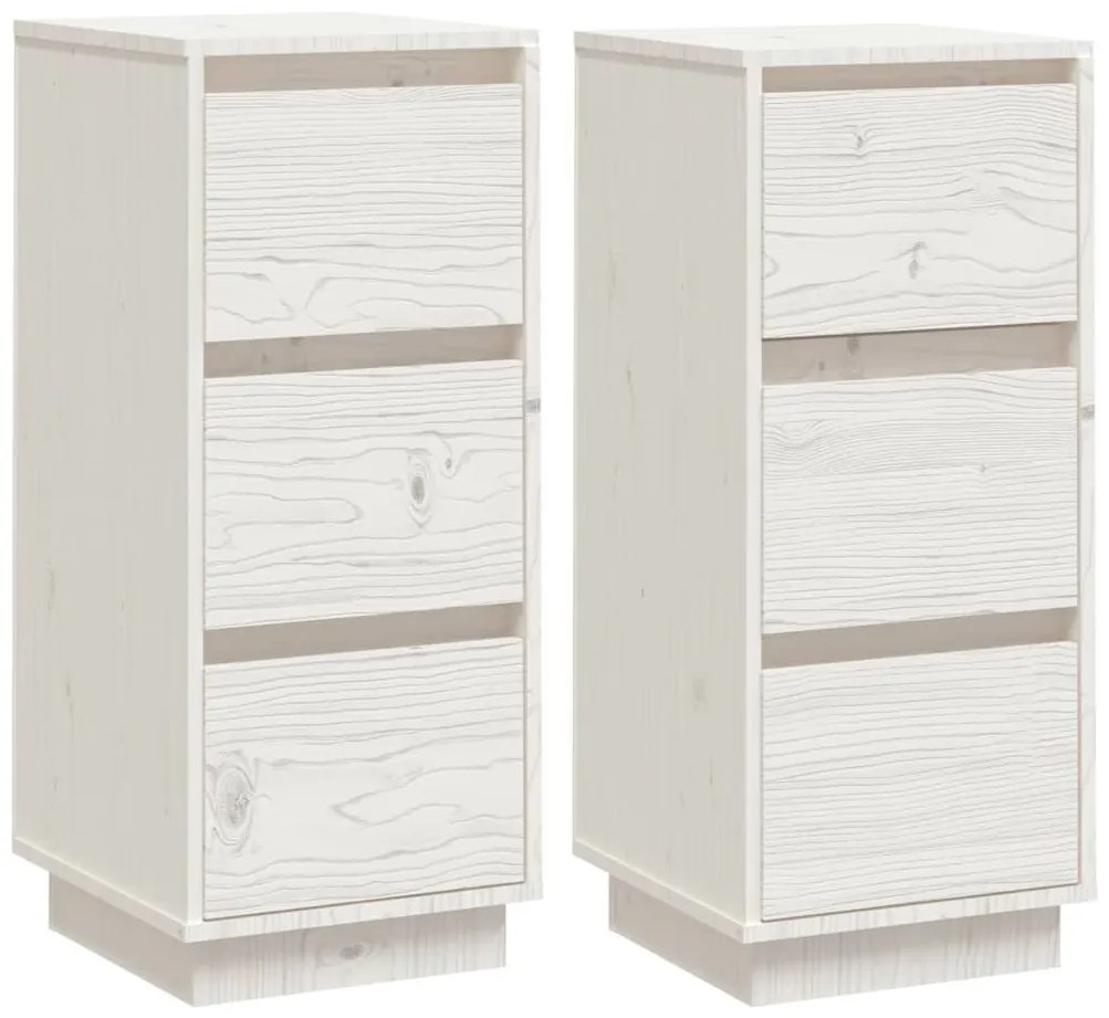 vidaXL Συρταριέρες 2 τεμ. Λευκές 32x34x75 εκ. από Μασίφ Ξύλο Πεύκου