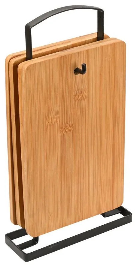 Επιφάνειες Κοπής Σε Βάση Bamboo Essentials (Σετ 5Τμχ) 01-20804 14x6x25cm Natural-Black Estia Μέταλλο,Bamboo