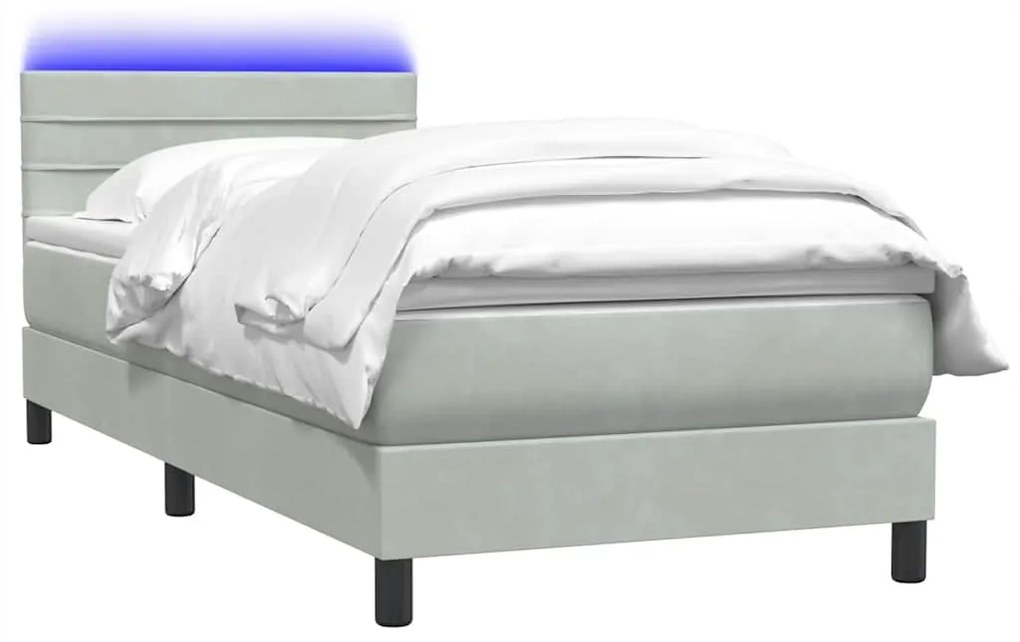 vidaXL Κρεβάτι Boxspring με Στρώμα Ανοιχτό Γκρι 100x210 εκ. Βελούδινο