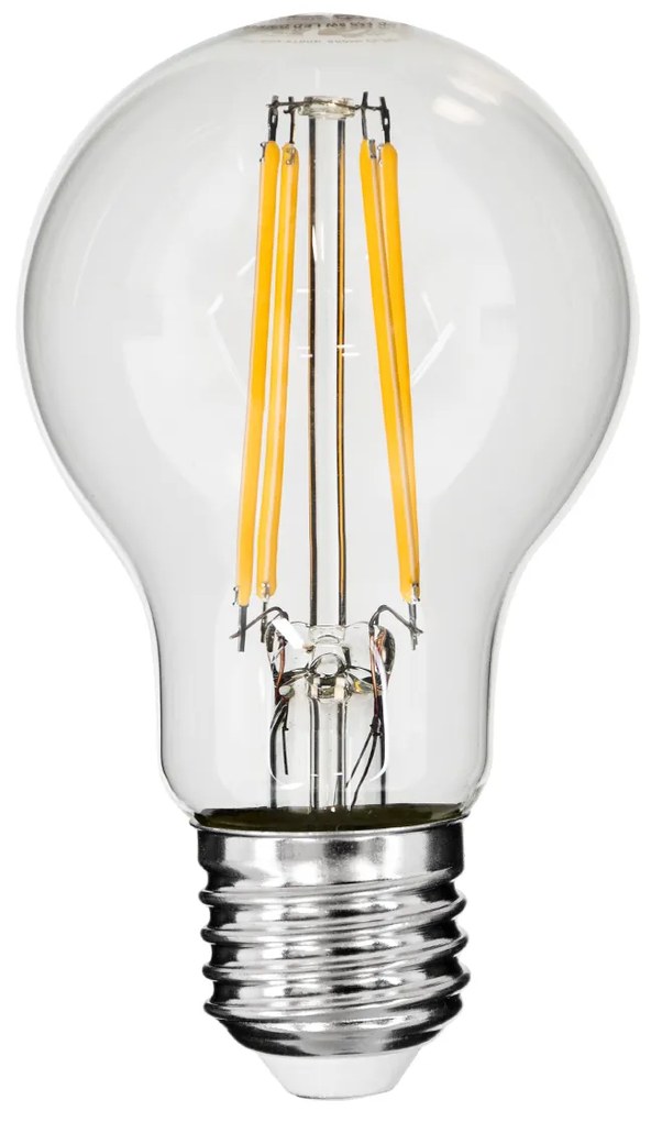 GloboStar® 99007 Λάμπα LED Long Filament E27 A60 Γλόμπος 8W 800lm 360° AC 220-240V IP20 Φ6 x Υ10.5cm Θερμό Λευκό 2700K με Διάφανο Γυαλί - Dimmable - 3 Χρόνια Εγγύηση