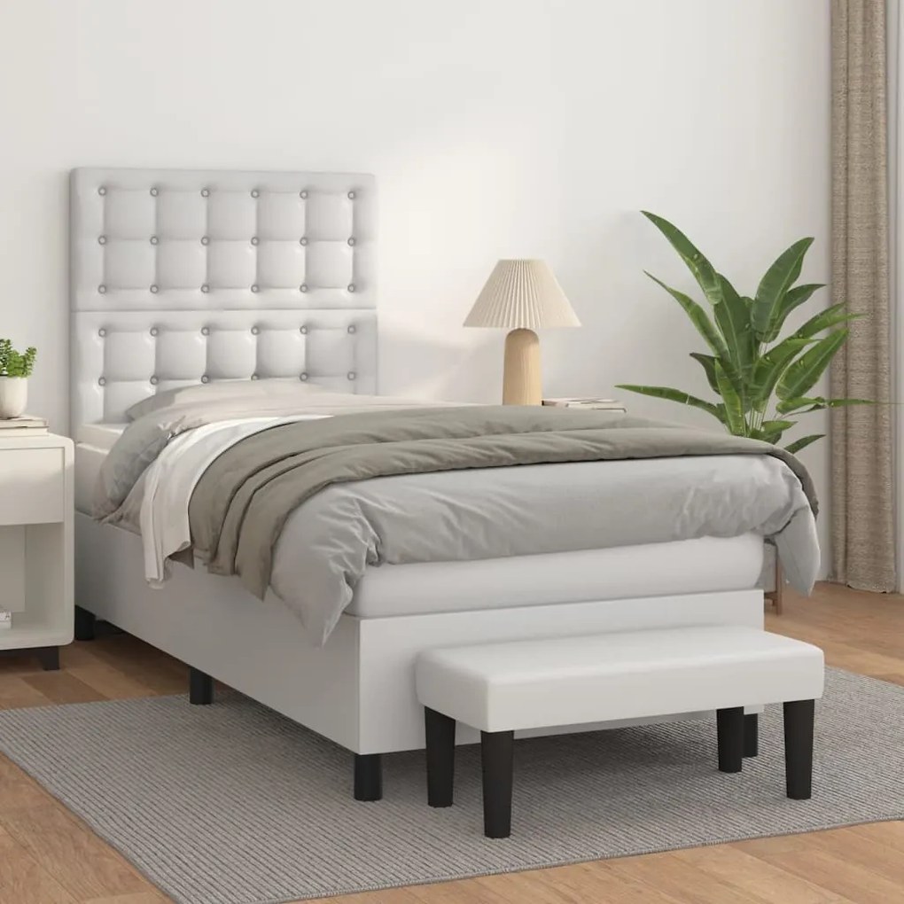 vidaXL Κρεβάτι Boxspring με Στρώμα Λευκό 80 x 200 εκ. Συνθετικό Δέρμα