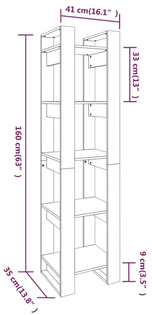 Βιβλιοθήκη/Διαχωριστικό Χώρου Μελί 41x35x160 εκ. Μασίφ Πεύκο - Καφέ